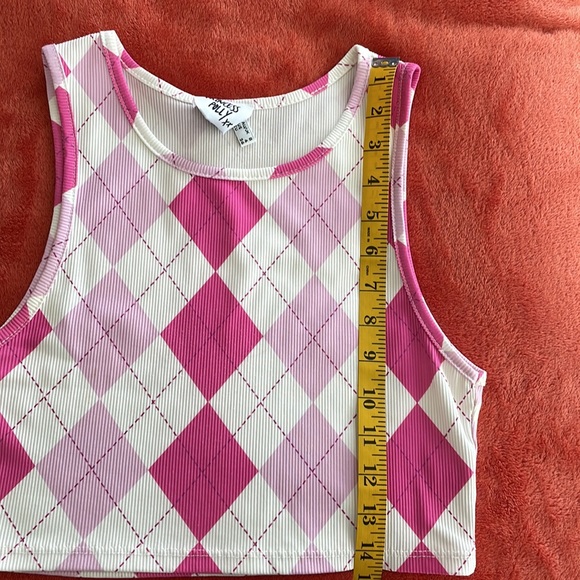 Princess Polly Pink Purple and White Triangular Design Sleeveless Crop Tank Top - Picture 6 of 7
